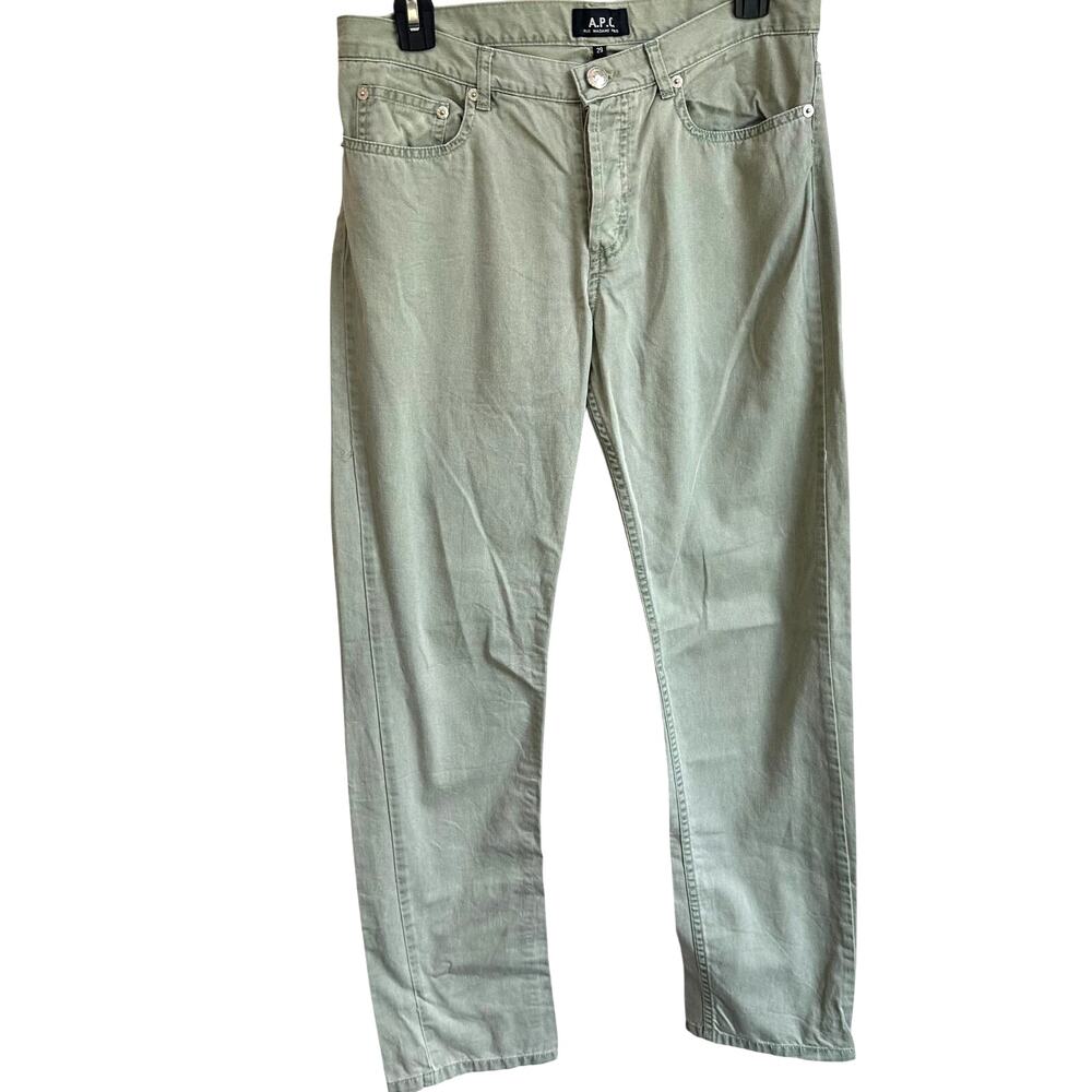 A.P.C. Gray Green Straight‎ Leg Jeans Sz 29 Button Fly Cotton Designer Seafoam